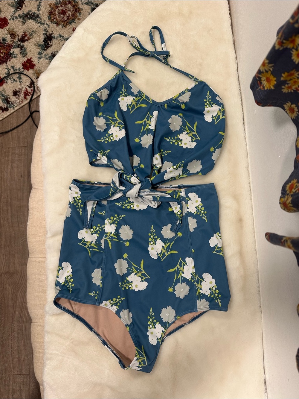 Kortni Jeane swimsuit Blue Floral Tie-Front high waisted two Piece swimmer